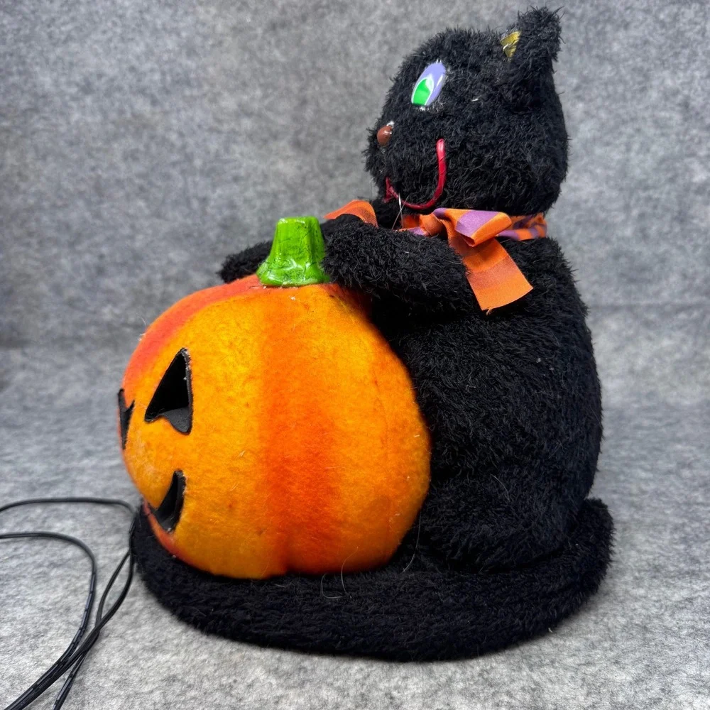 Vtg Gemmy Fiberoptic Halloween Black Cat Jack O Lantern Lamp Decor 2004 Pumpkin